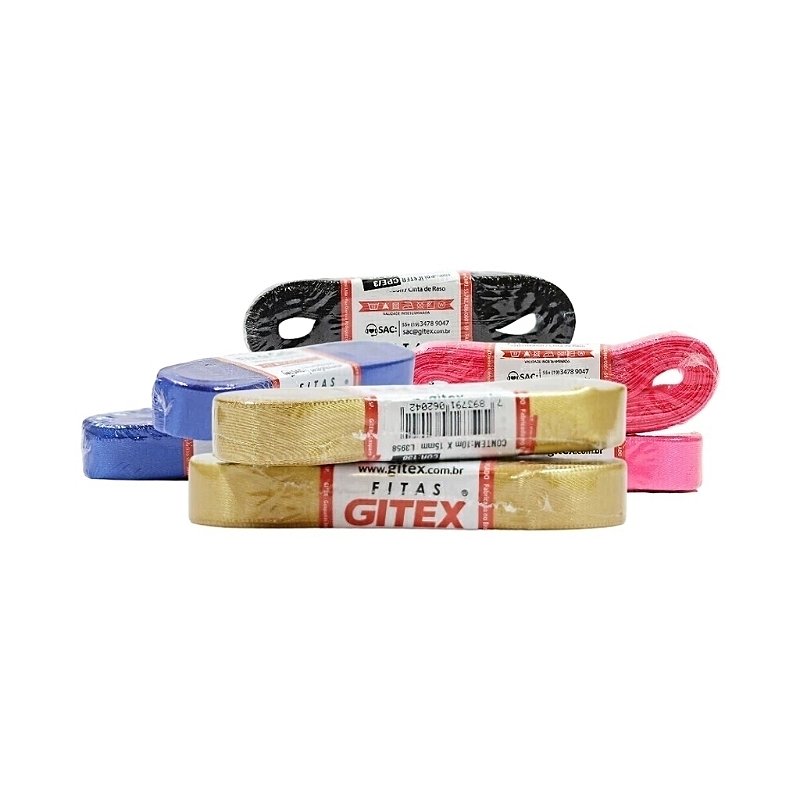 Kit 3 Fitas de Cetim Decorativa para Laços Artesanato N03 - 15mm - 10 metros Gitex Coloridas