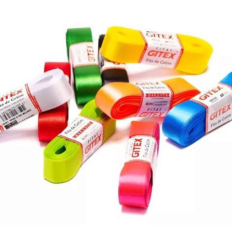 Kit 3 Fitas de Cetim Decorativa para Laços Artesanato N03 - 15mm - 10 metros Gitex Coloridas
