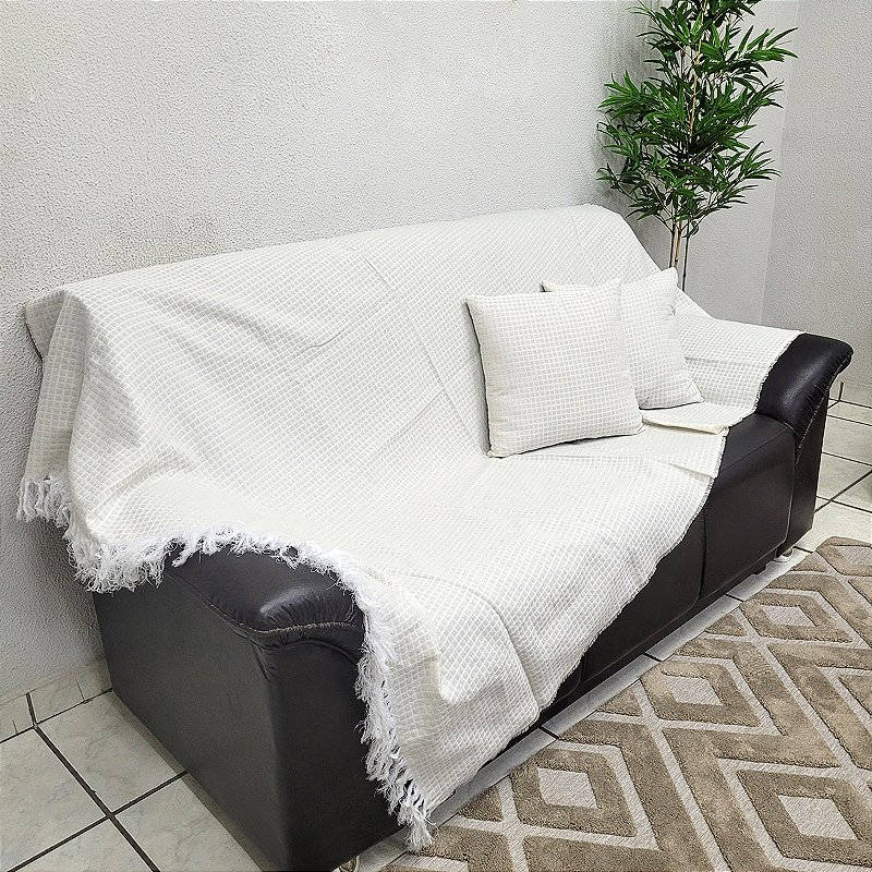 Manta Decorativa Xale Sofá Luxo 2,10x1,40 Jacquard Caribe + 2 Capas de Almofada