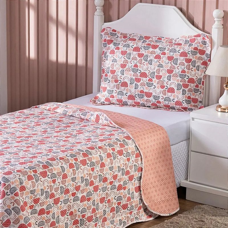 Jogo de Cama Infantil Solteiro Kit Cobre Leito 2 Peças Colcha e Fronha Porta Travesseiro Dupla Face Bouti