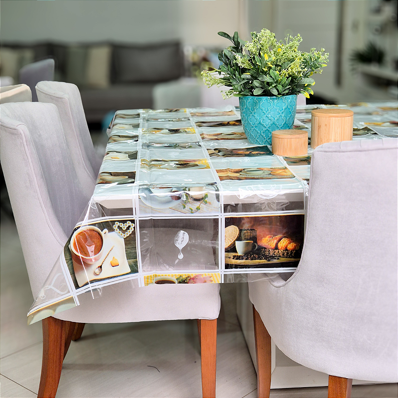 Toalha de Mesa de Plástico Cristal Transparente Estampada 1,00x1,40m Decoração Cozinha