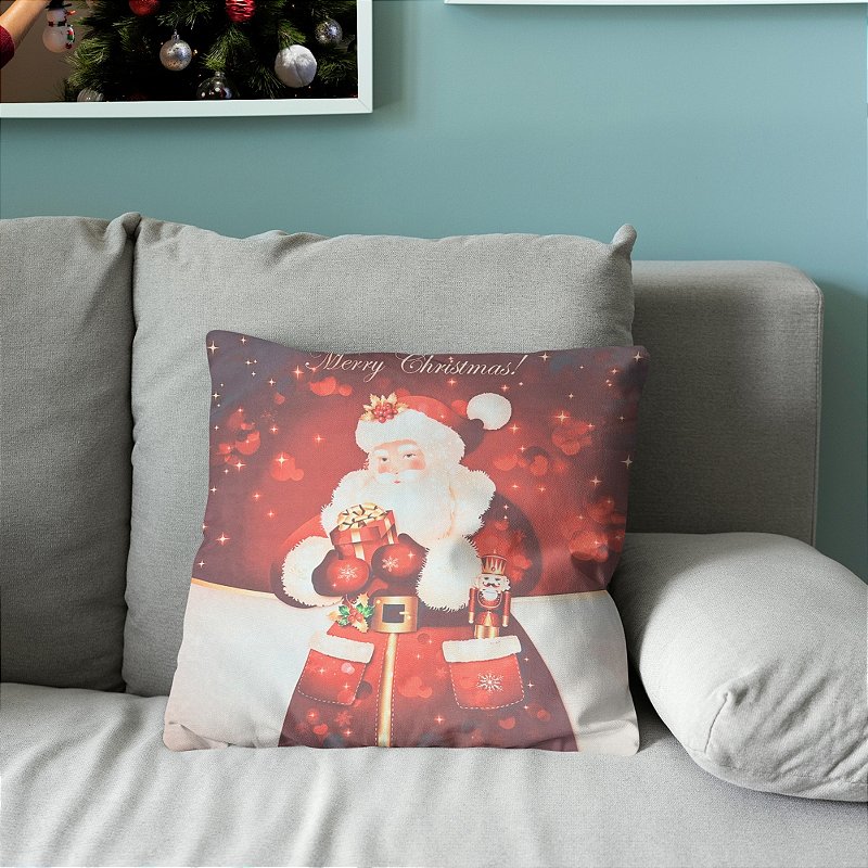 Capas De Almofadas Natal Papai Noel Feliz Natal Decorativas Com Zíper 43 x 43cm