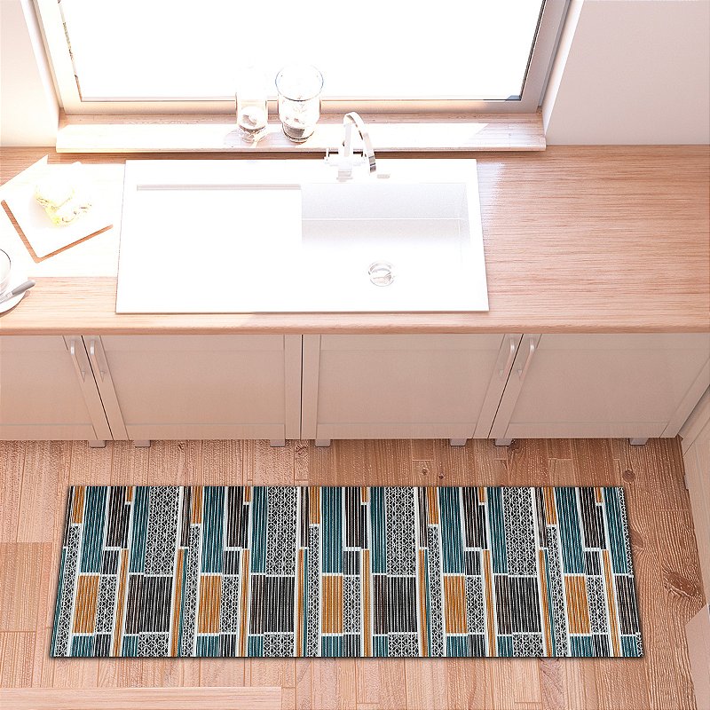 Passadeira Tapete Emborrachada Antiderrapante  43cm de largura Estampa Azulejos