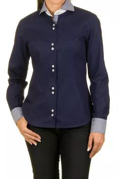 Camisa Feminina Executiva Azul Marinho Detalhes em Listrado - Lojas Norton