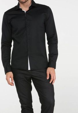 camisa social masculina slim preta