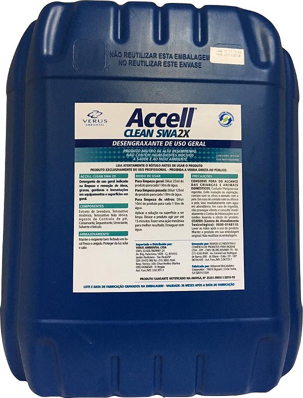 Accell® Clean Multiuso - 20 Litros - Verus Ambiental - Produtos de ...
