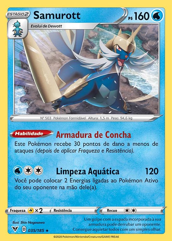 Samurott (carta rara de linha evolutiva dos iniciais de Unova) - Pokémon  TCG Cards (original em português)