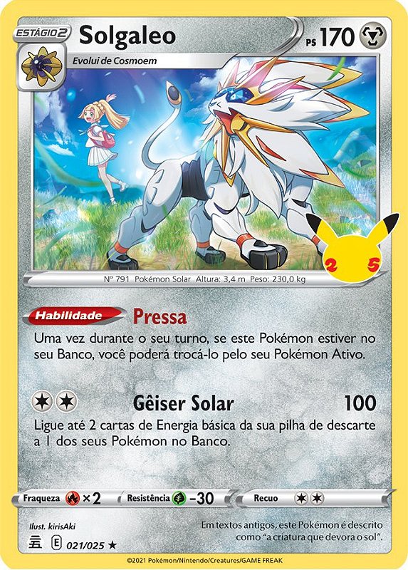 Pokemon Lendário Solgaleo - carta brilhante