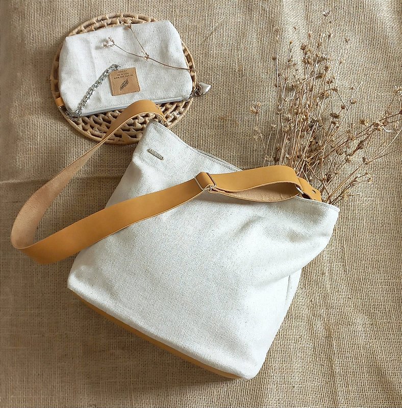Bucket bag em Algodão e Couro ecológico
