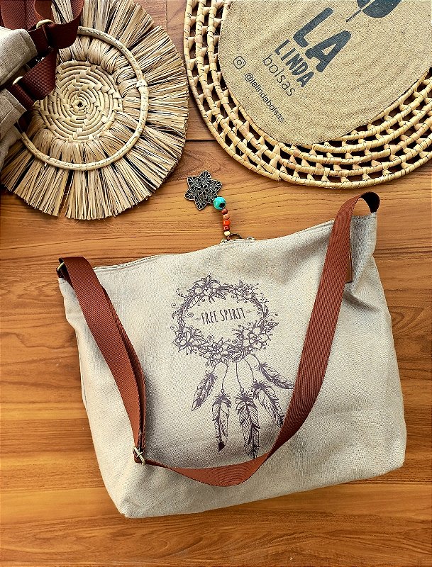 Bolsa Ombro/lateral Linho 100% (ESTAMPA FILTRO SONHOS)