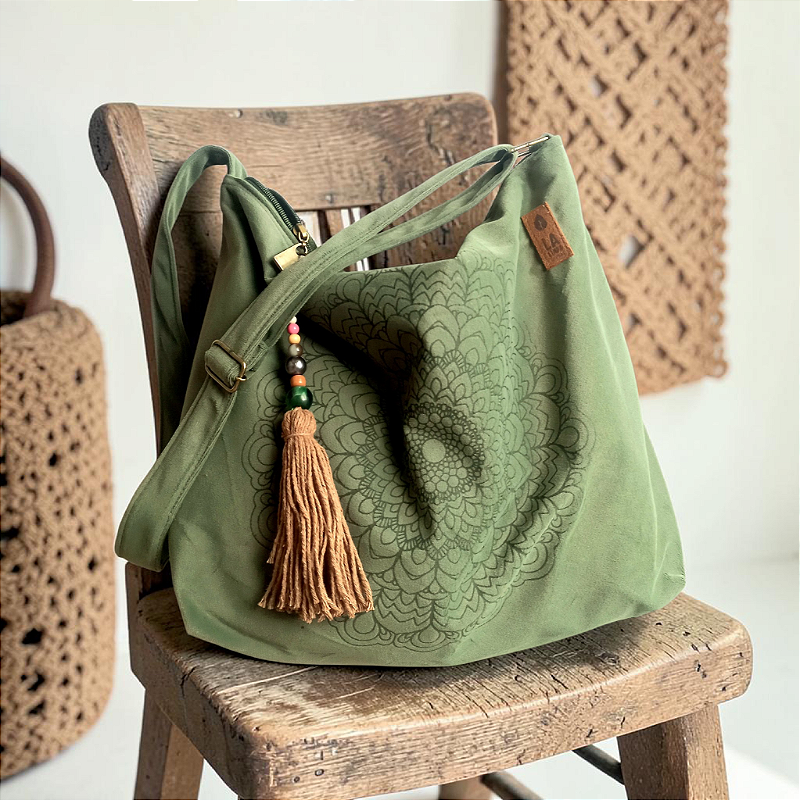 Bolsa aveludada Mandala Verde
