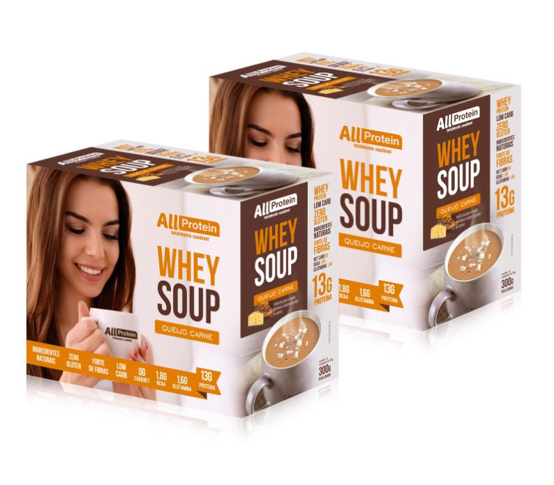 2 Caixas de Whey Soup Queijo e Carne All Protein 24 un. de 25g - 600g -  Alimentos proteico para emagrecer com dieta low carb e cetogênica