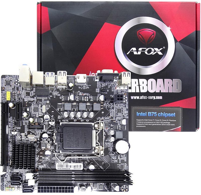 PLACA MÃE INTEL AFOX IB75-MA DDR3 LGA1155 - Evolutek Informática