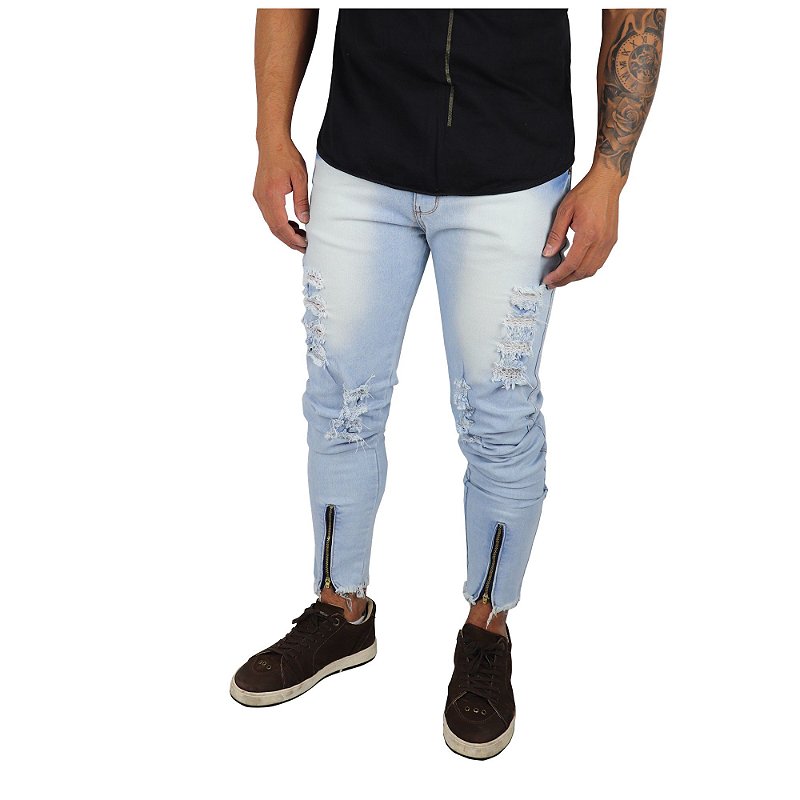 calça jeans com ziper na perna masculina