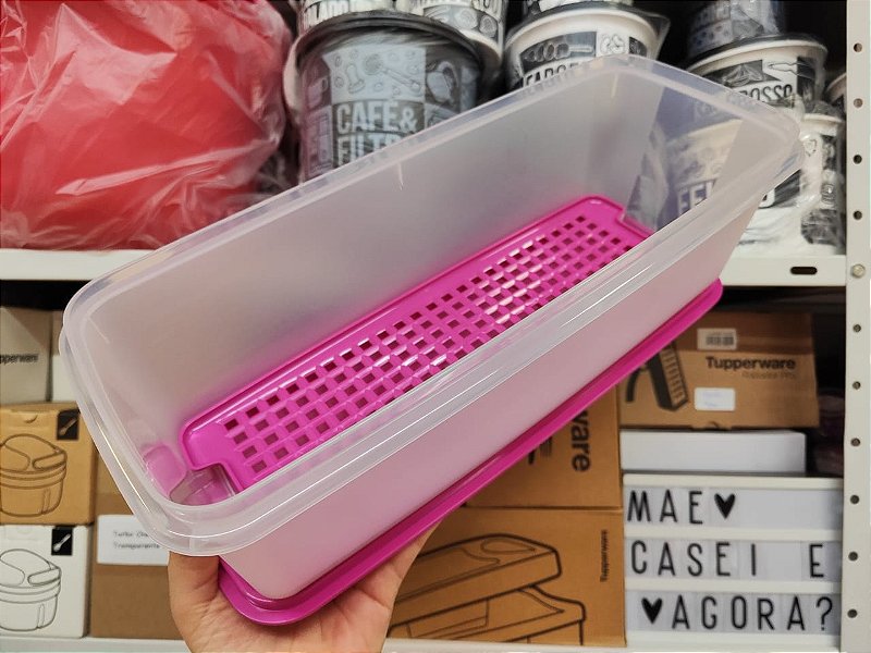 Tupperware Super Caixa 4,3 Litros Transparente Tampa Rosa - Mãe
