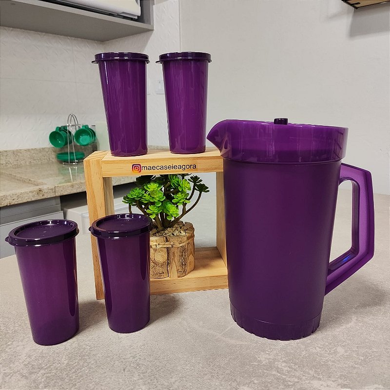 Tupperware Kit 5 Peças Beterraba - Jarra e Copos - Mãe, Casei e