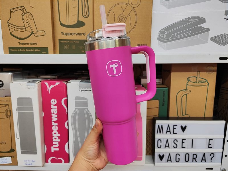 Tupperware Copo Térmico Big T com Canudo 1,1 Litros Rosa - Mãe
