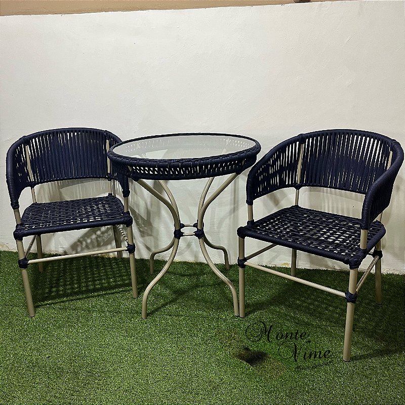 Jogo de Mesa com 2 cadeiras em corda náutica e pintura eletrostática