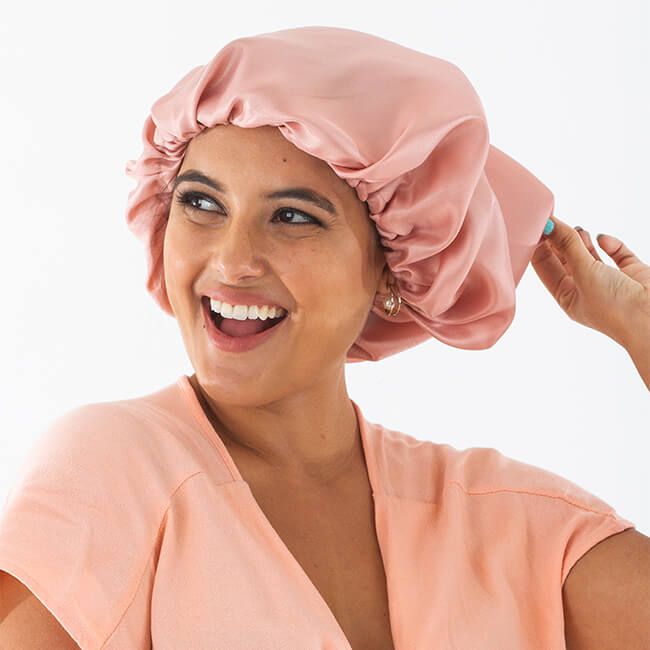 Touca de Cetim Rosé - Turban - Dermabox - No Poo e Low Poo Shop