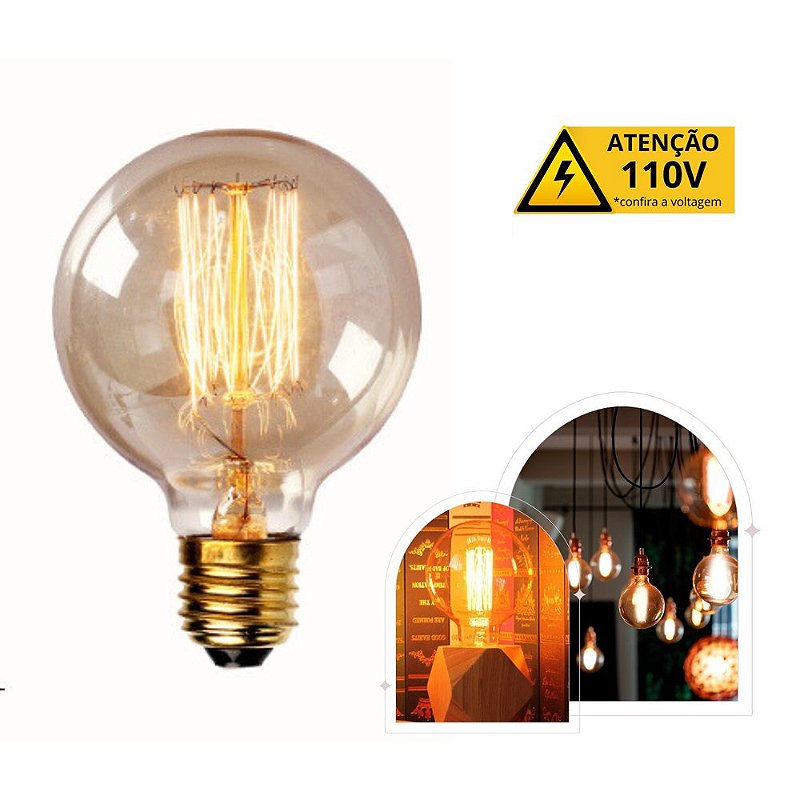 Lâmpada filamento de carbono G95 40w 110v - base E27 - Green Age