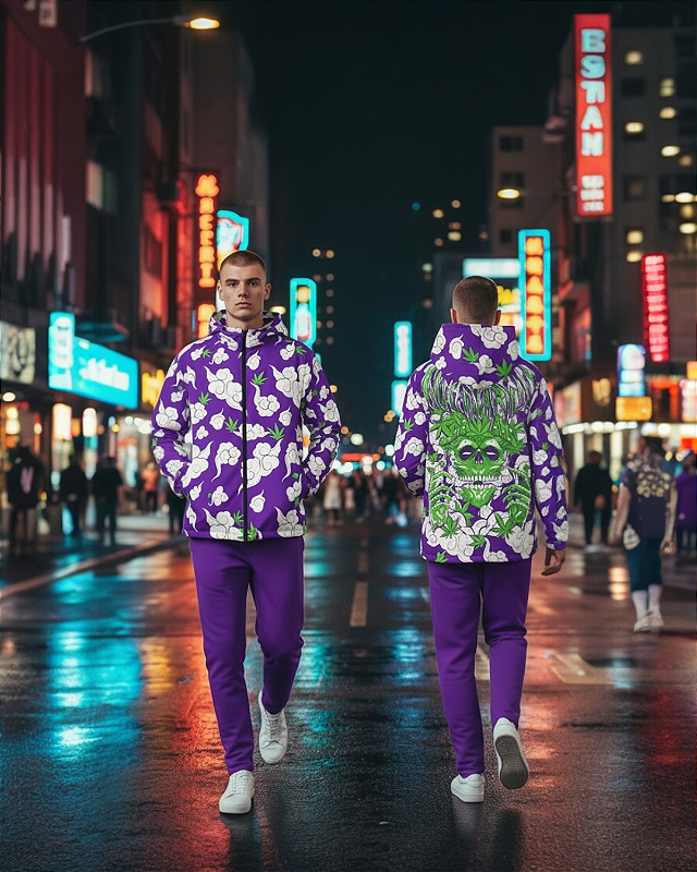 Corta-Vento Psicodélico UV Reativo para Festivais - Skullherb Purple