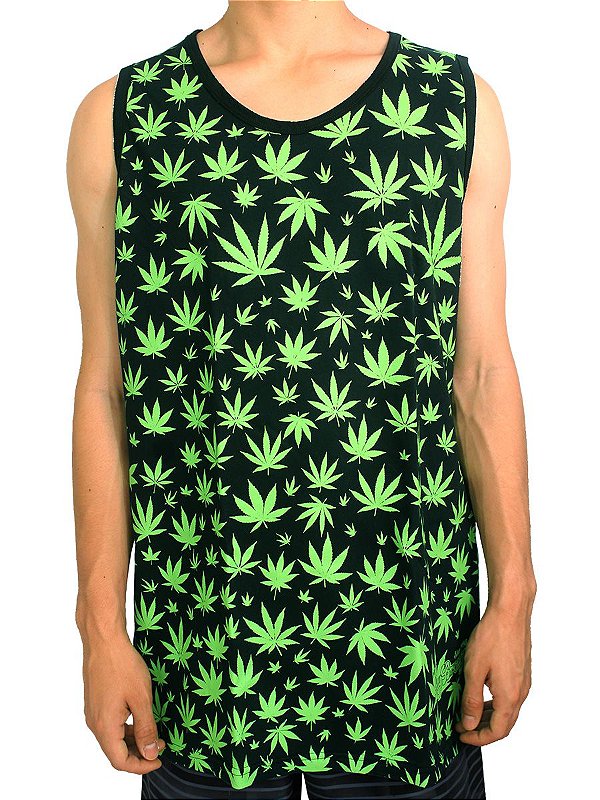 Camiseta Regata Cannabis Preta e Verde Full Hemp Ray Brown - Madre Juana  Headshop
