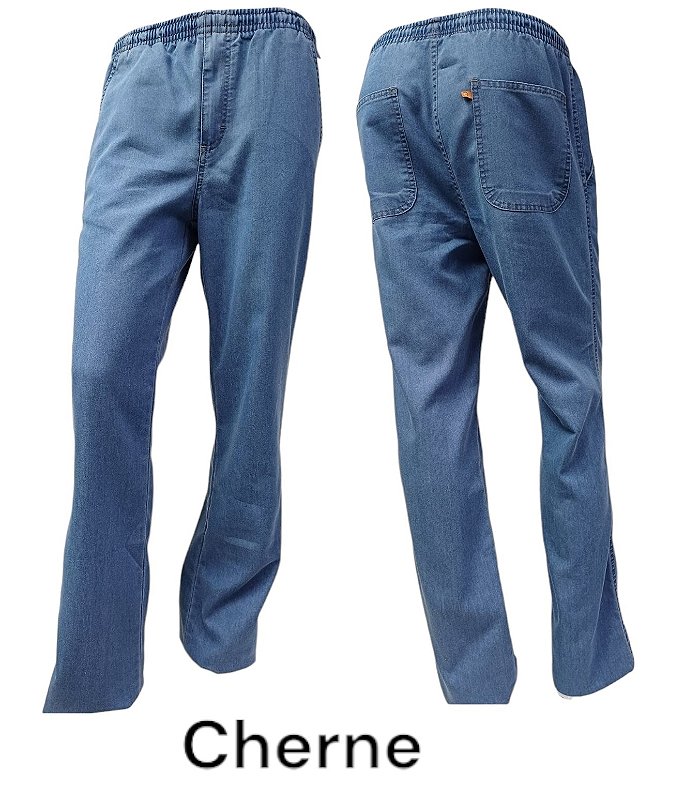 Calça Jeans De Elástico Inteiro na Cintura Com Zipper Cherne Algodão  Poliester 822916 Delave