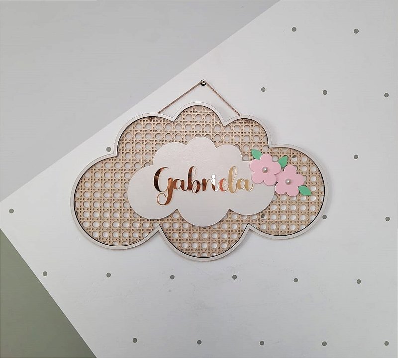 Nuvem porta maternidade com nome palha indiana mdf