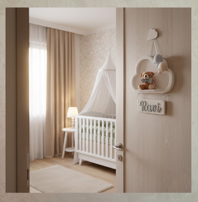 Porta maternidade ursinho nuvem