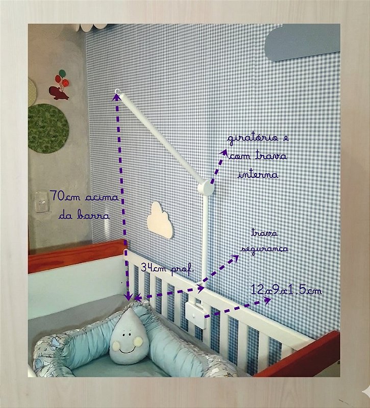 Suporte para Móbiles em Madeira Cor branco Sextavado