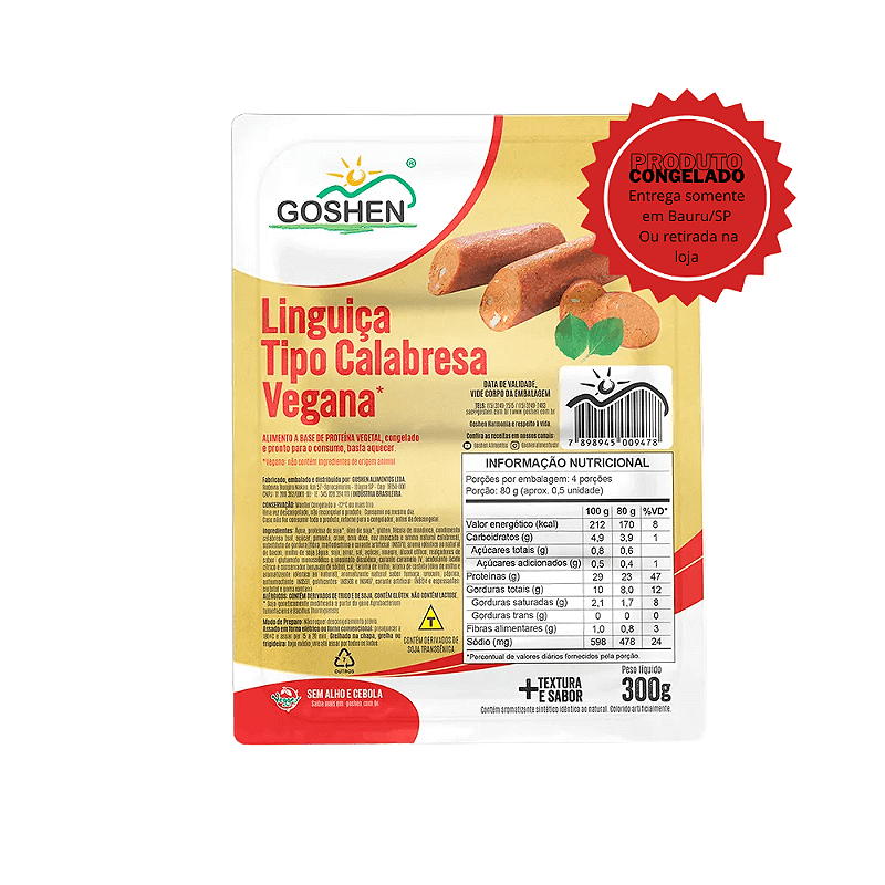 Comprar Linguiça Calabresa Vegana Goshen 300g - Loja Ikebana
