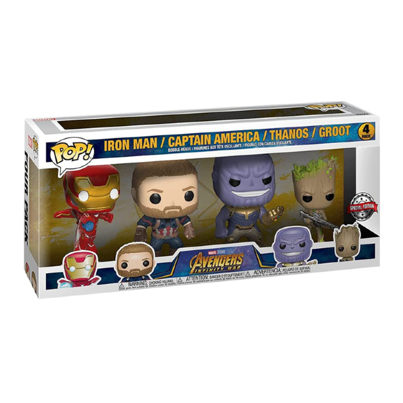 Funko Pop! Iron Man Captain America Thanos Groot 4 Pack Exclusivo