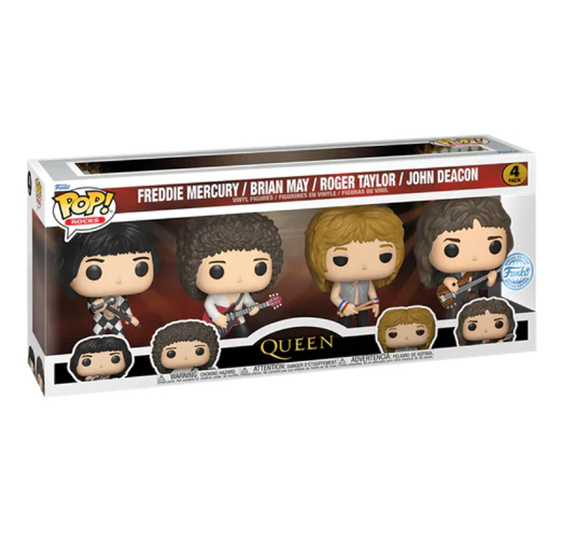 Funko Pop! Rocks Queen Freddie Mercury Brian May Roger Taylor John Deacon 4 Pack Exclusivo