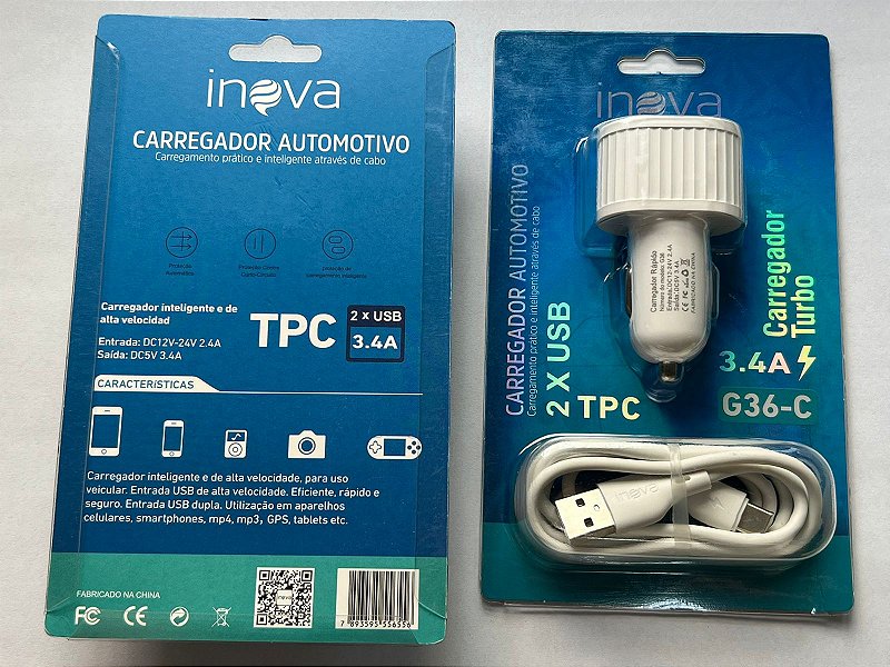 Carregador turbo adaptador veicular de isqueiro de carro c/ 2 saídas USB LN