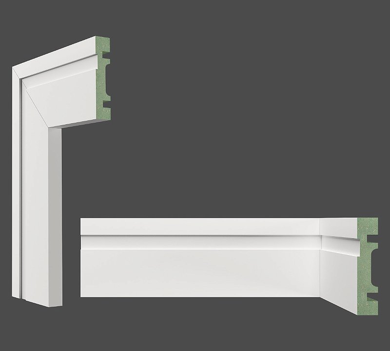 Rodapé e Guarnição Branco em MDF 7cm com friso moderno 702 com 15mm de espessura e 2,40 metros lineares