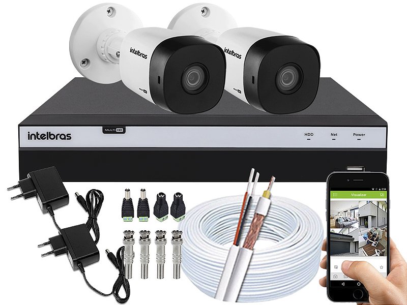 Kit CFTV Intelbras 02 Câmeras VHD 1010 B G5 e DVR de 04 Canais MHDX