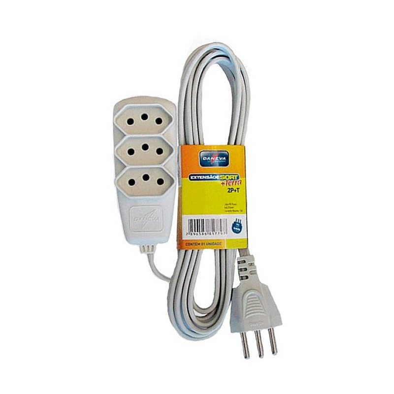 Extensão 3 Metros 2P+T Branca Daneva - Lina Materiais Elétricos