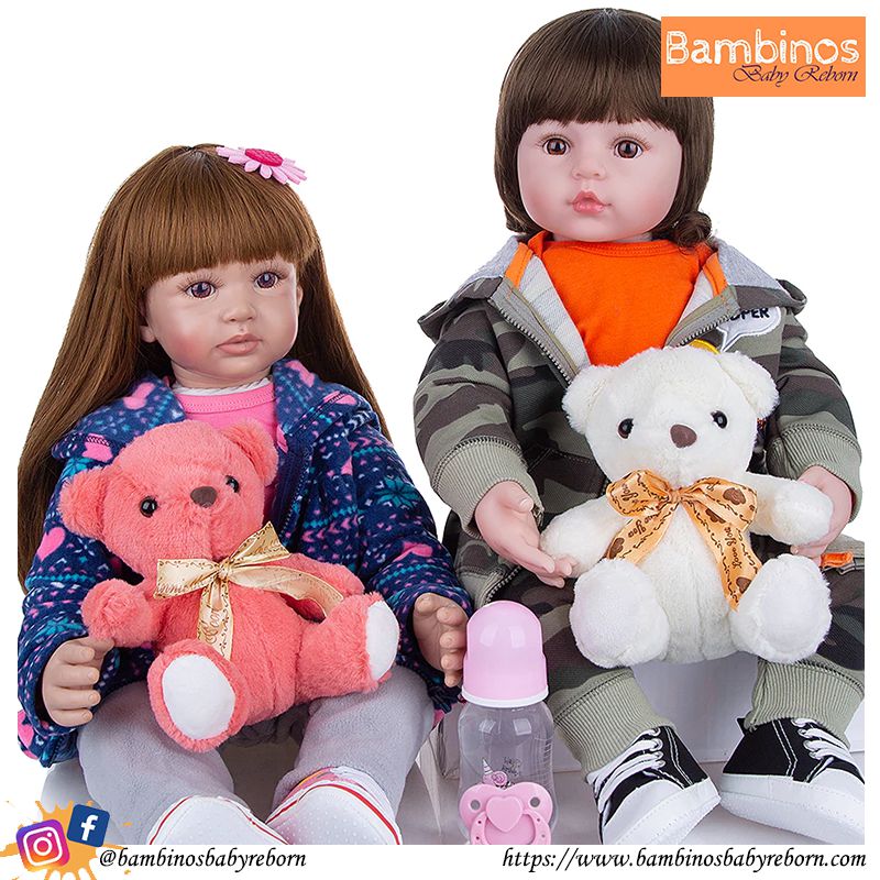 Gemeos Camila E Caio Bebe Reborn 60cm Corpo Algodao Olhos Castanhos Bambinos Baby Reborn