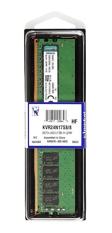 Memória Kingston 8gb 2400mhz Ddr4 Cl17 Kvr24n17s8/8 Desktop - Aztech  Hardware