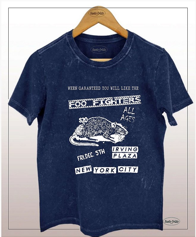 Camiseta - Foo Fighters - Irving Plaza - Marinho -Algodão -  Marmorizada- Camiseta Santo Cristo