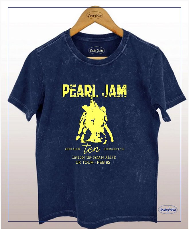 Camiseta - Pearl Jam - TEN – Azul Jeans – Algodão - Marmorizada - Camiseta Santo Cristo
