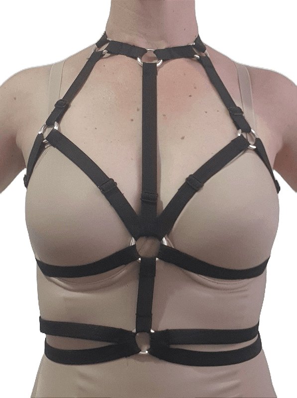 Leather harness bra