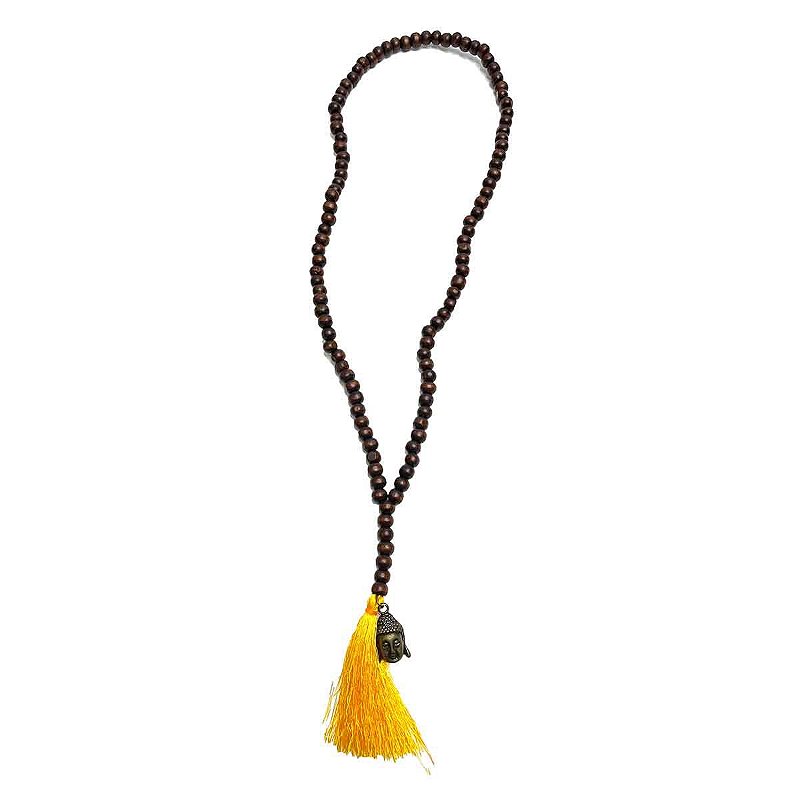 Japamala em madeira escura tassel amarelo