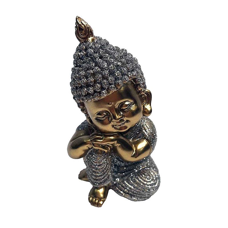 Buda sentado mãos no joelho com gliter
