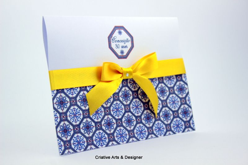 Convite de Aniversário e Bodas Modelo azulejo azul Portugal