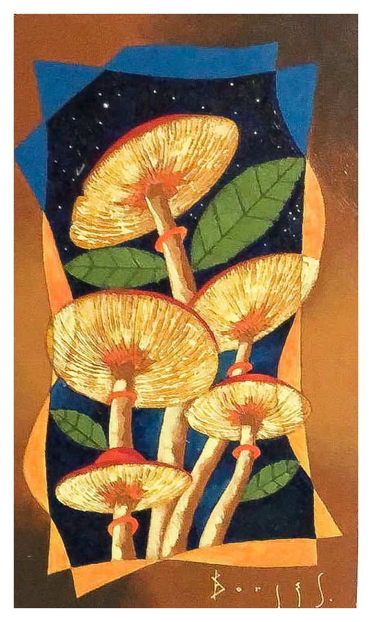 Quadro Pintura Artística 82 - Álvaro Borges filho acrílica sobre tela 50 X 30 Cogumelos s/ moldura