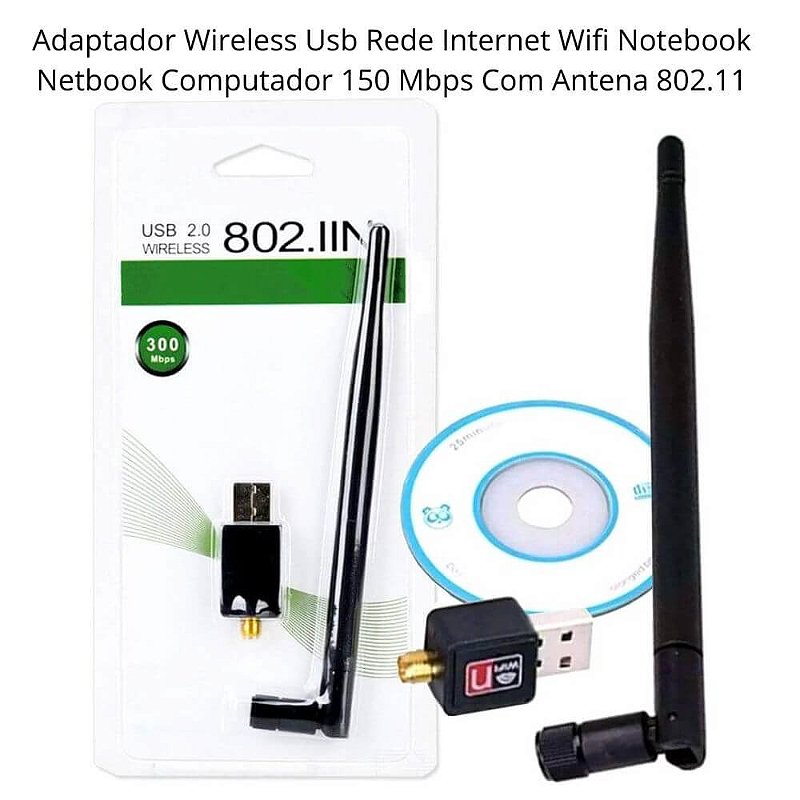 Adaptador Wireless Usb Sem Fio COM Antena Wifi 300mbps 802.1 IN 802 - Beta  Cabos Cell