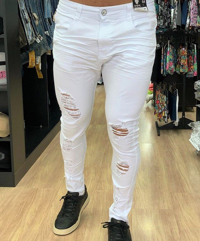 calça jeans masculina skinning branca