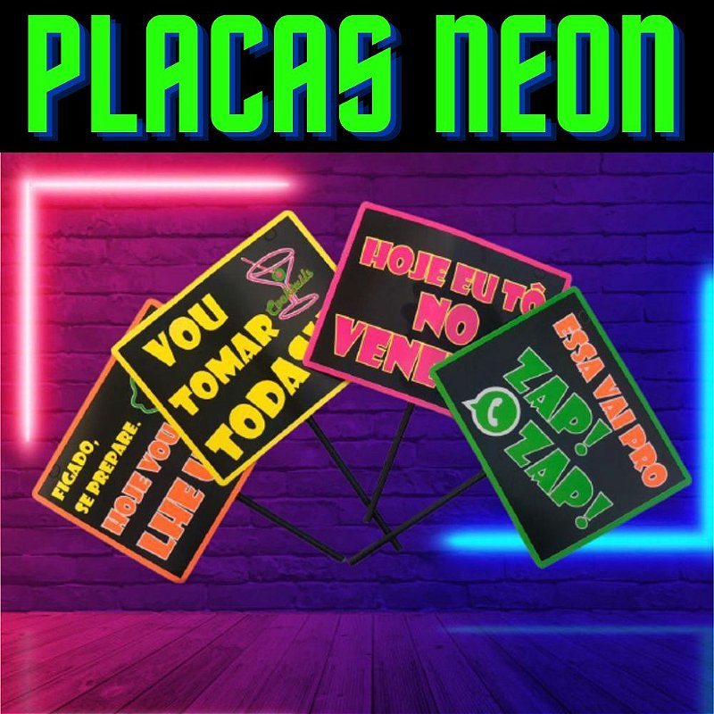 Plaquinhas com frases divertidas tema Balada Party Neon ref. 850