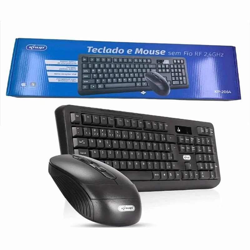 Kit Teclado E Mouse Sem Fio Wireless 2.4ghz Pc Tv Note Abnt2 KP-2064 ...